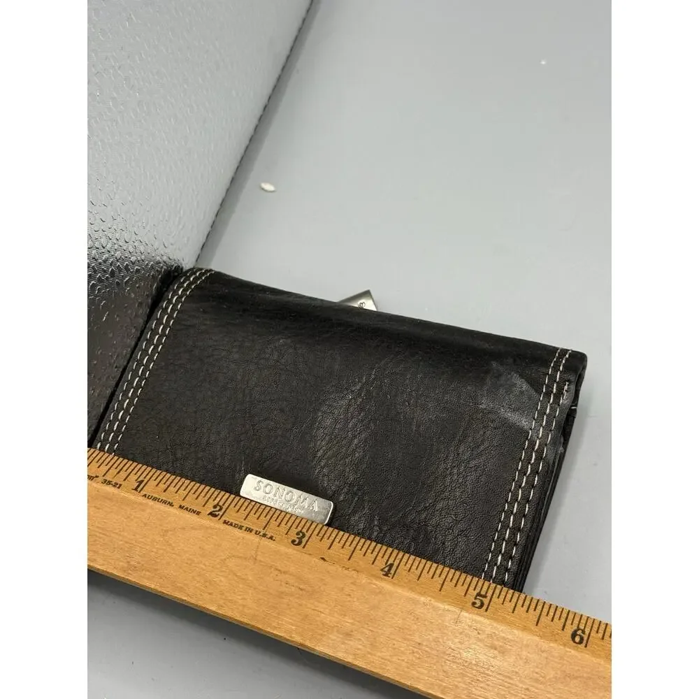 Sonoma Lifestyle Black Wallet Faux Leather Zip Coin Purse ID Window